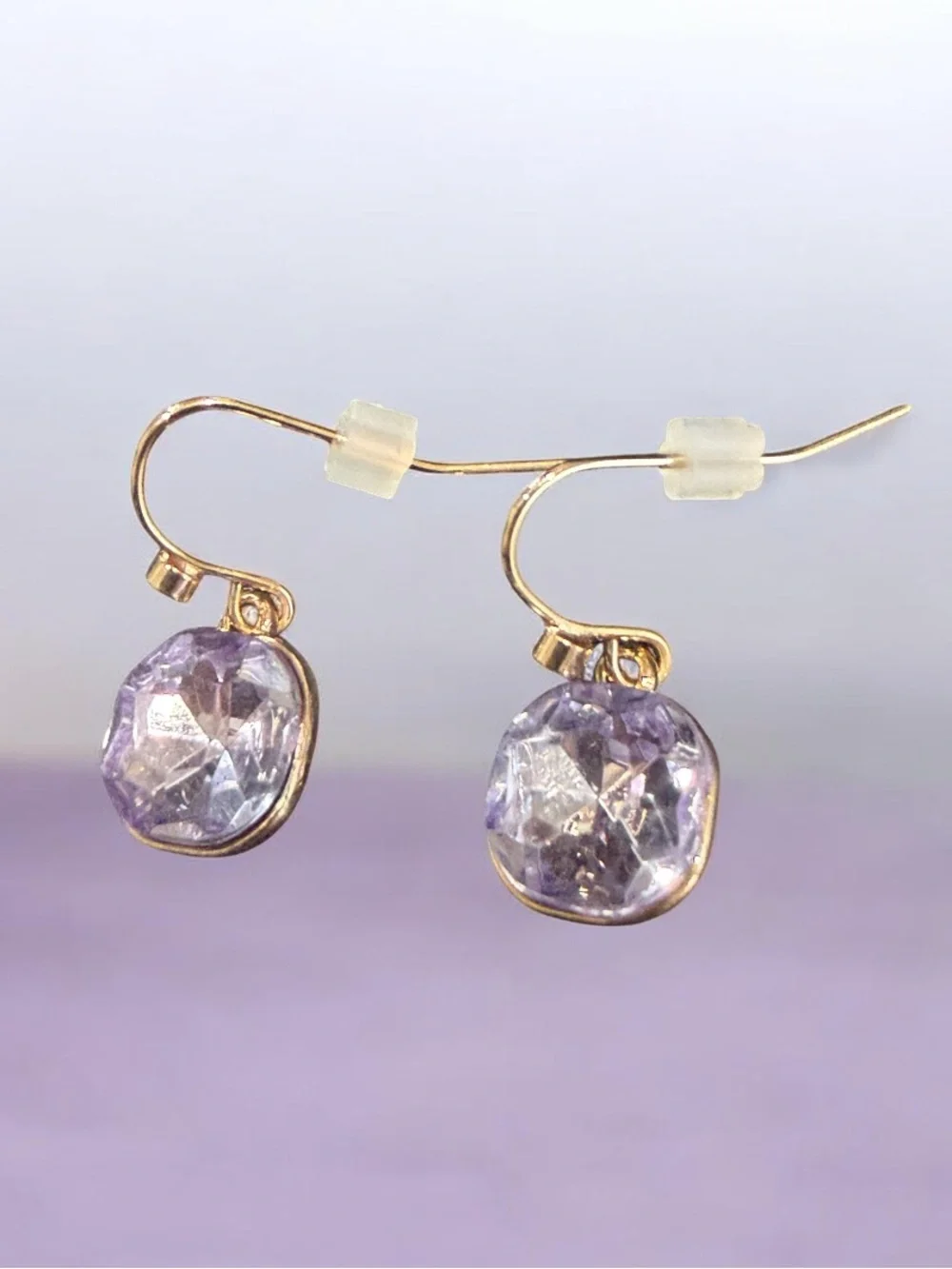 Avon Women’s Jewelry Gold Drop Earrings with Light Purple Gemstones NWOT